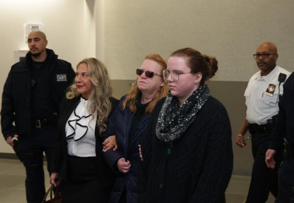 Rex Heuermann's wife Asa Ellerup and daughter Victoria Heuermann after the hearing on Tuesday.